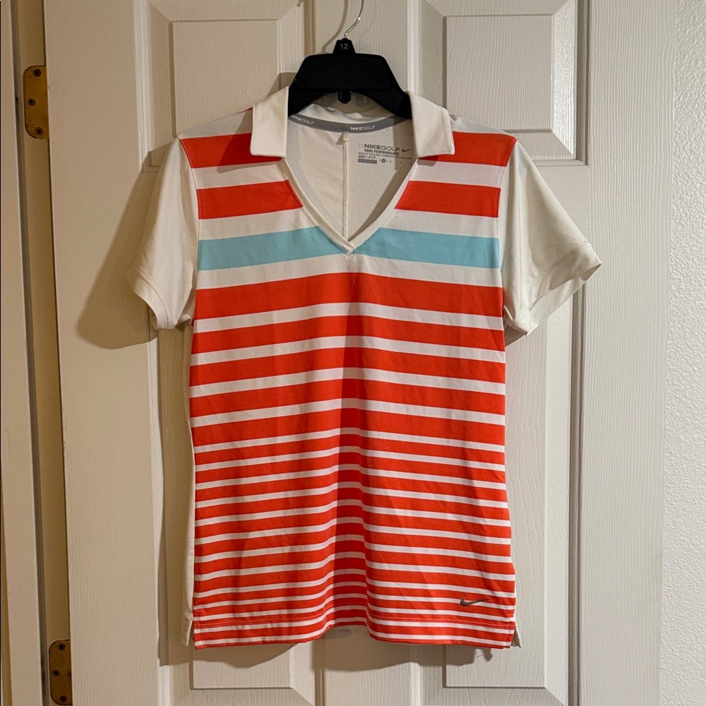 Striped Polo Shirt with Red and Blue Accents